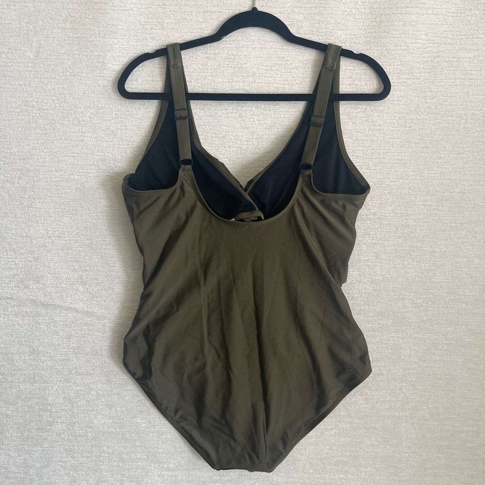 DKNY Olive Green Twist-Front One-Piece Swimsuit - Picture 5 of 10